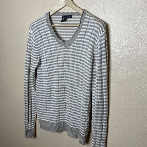 Armani Exchange Sweater Mens Medium Striped V neck Cotton Bland Casual - Picture 2 of 7